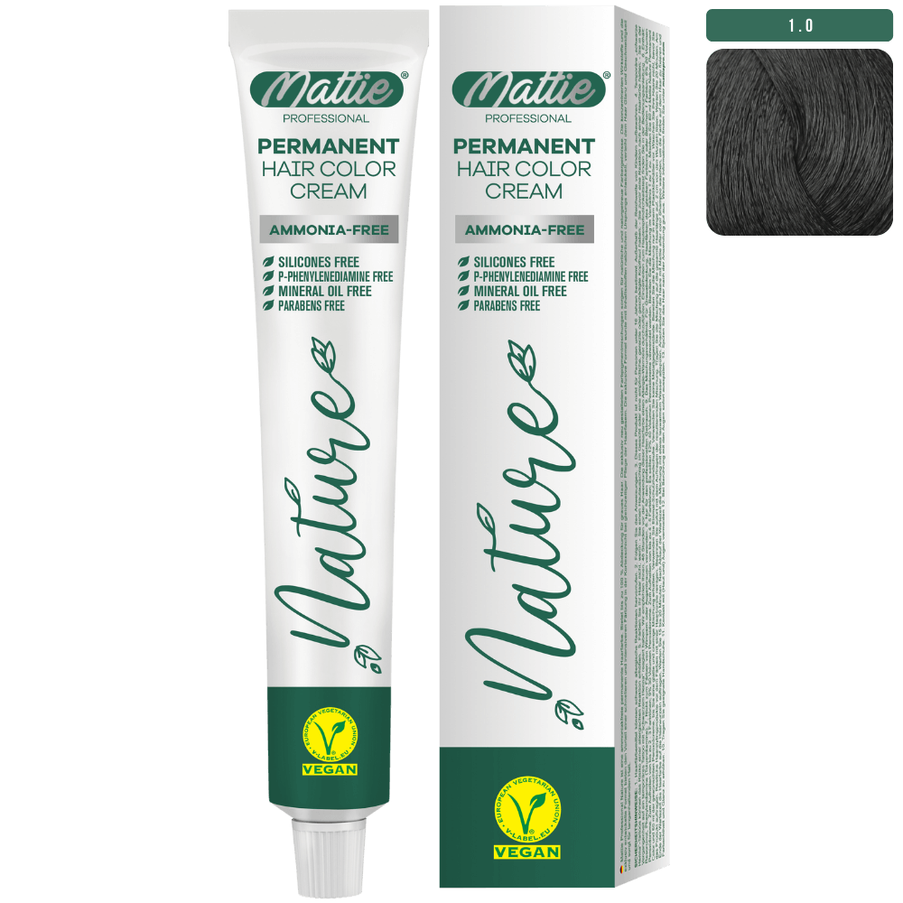 Mattie Professional Nature (1.0) Black - Vegan Permanent Hair Color Cream 60ml