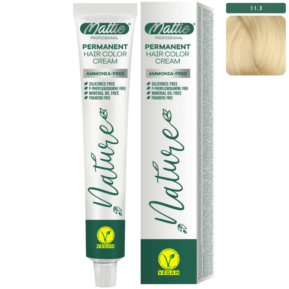 Mattie Professional Nature (11.3) Light Champagne Blonde - Vegan Permanent Hair Color Cream 60ml