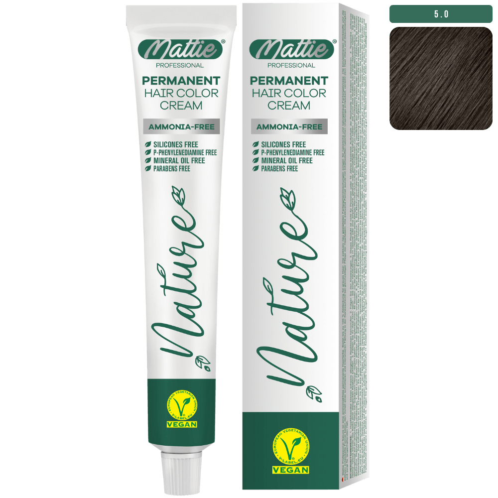 Mattie Professional Nature (5.0) Intens Lichtbruin - Vegan Permanente Haarkleurcrème 60ml
