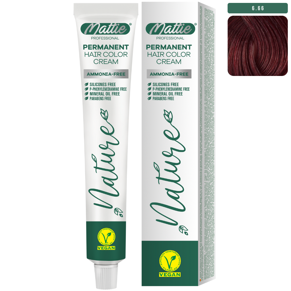 Mattie Professional Nature (6.66) Donkerblond Intens Rood - Vegan Permanente Haarkleurcrème 60ml