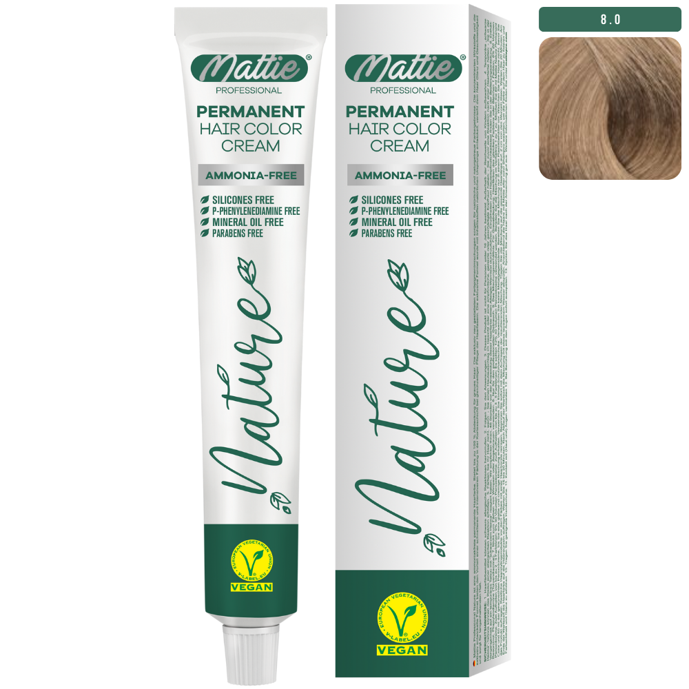 Mattie Professional Nature (8.0) Intens Lichtblond - Vegan Permanente Haarkleurcrème 60ml