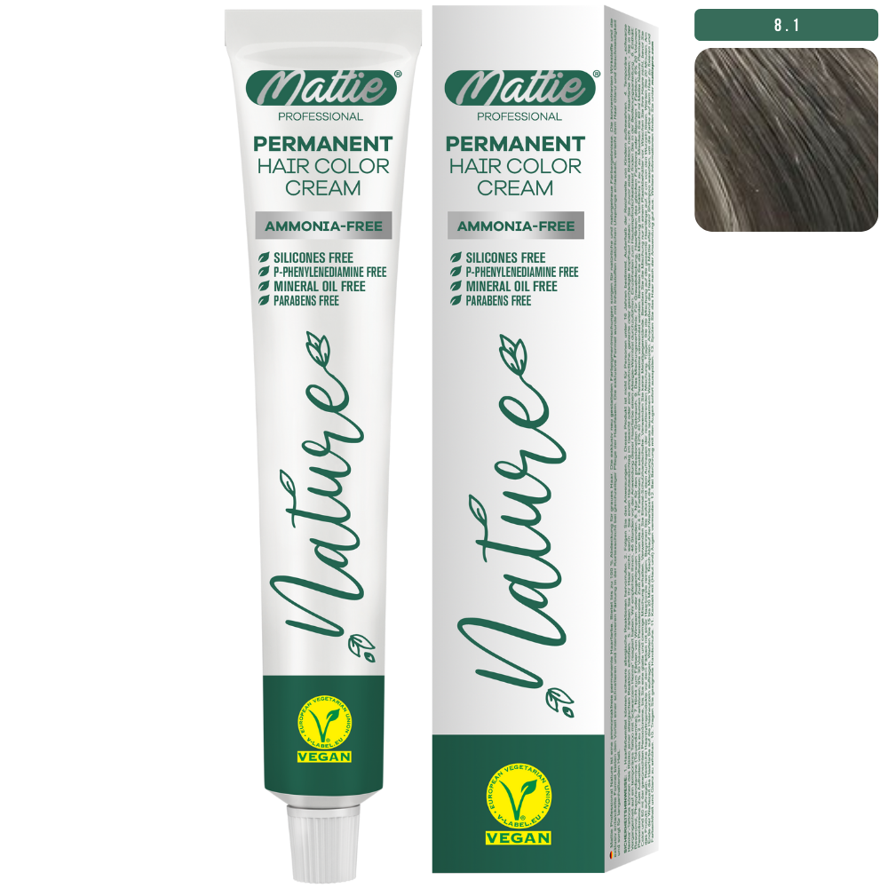 Mattie Professional Nature (8.1) Licht Asblond - Vegan Permanente Haarkleurcrème 60ml