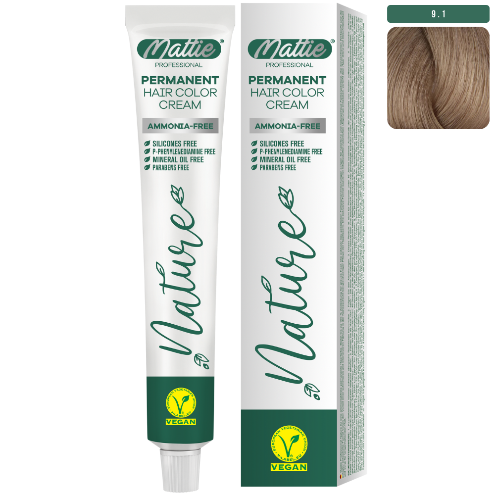 Mattie Professional Nature (9.1) Zeer Licht Asblond - Vegan Permanente Haarkleurcrème 60ml