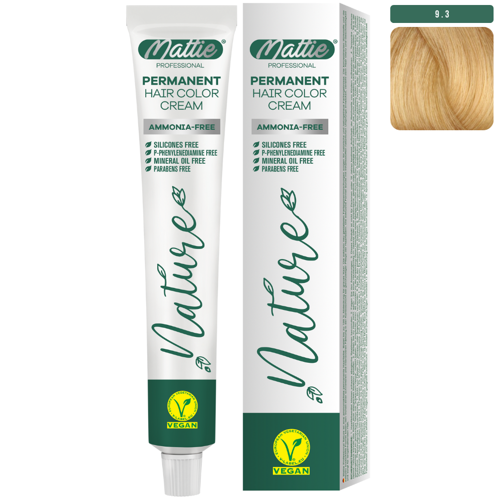 Mattie Professional Nature (9.3) Light Golden Blonde - Vegan Permanent Hair Color Cream 60ml